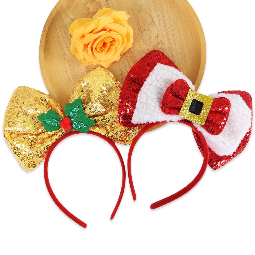 4 Style New Christmas Headband Sequined Bow Headpiece Christmas Party Decoration for Adult Children Navidad Natal Gift