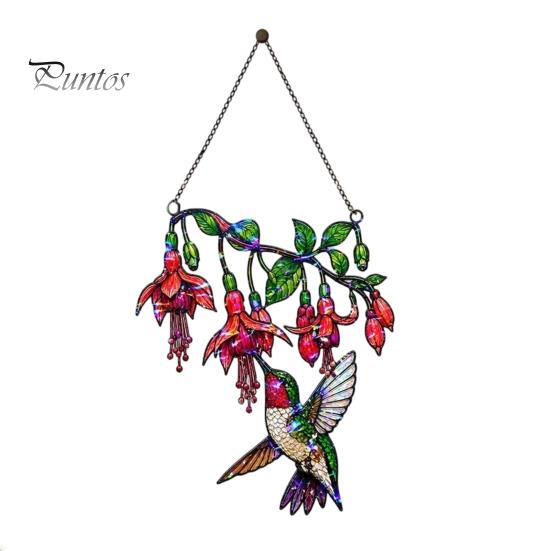 Stained Glass Style Hanging Ornament Hummingbird Window Pendant, Acrylic Suncatcher for Home Indoor Sun Catcher Garden Balcony Decoration, Colorful