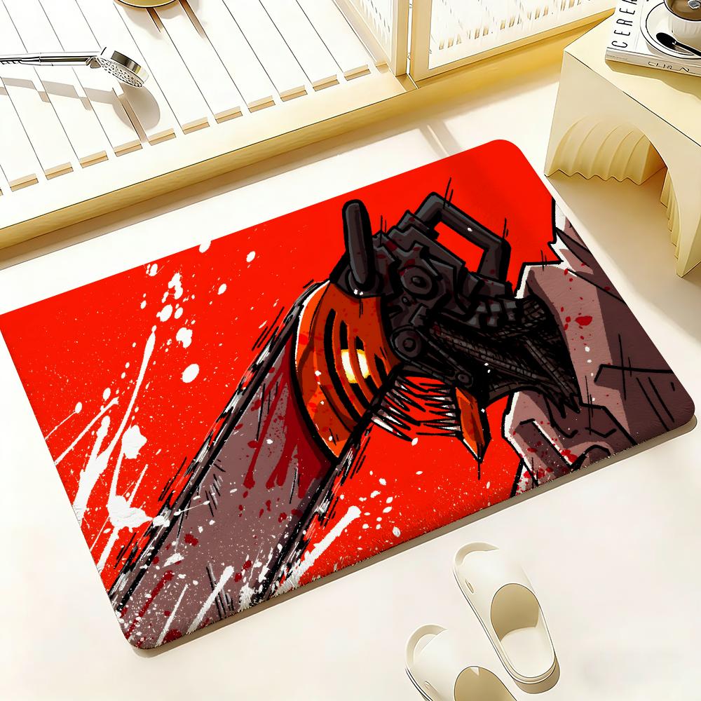 C-Chainsaw Man Floor Mat Bedroom Living Room Flannel Door Mat Non-Slip Home Decor