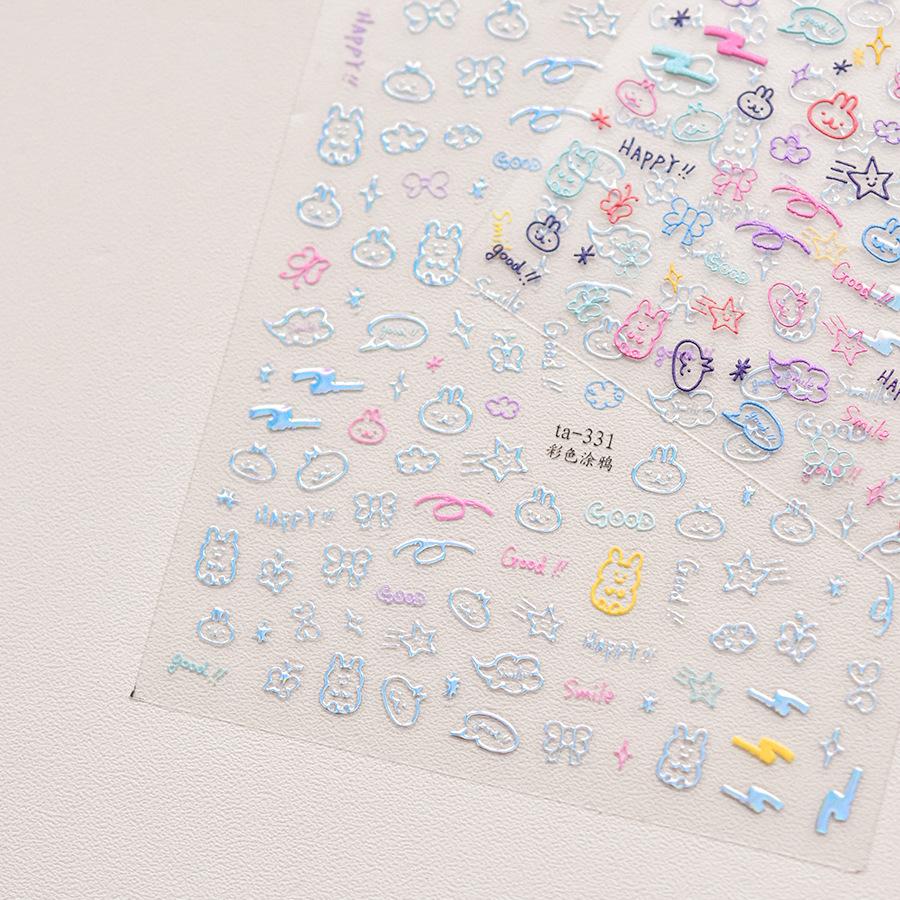 Embossed Color Graffiti Nail Art Sticker Vintage DIY Making Creative Decorative Stickers