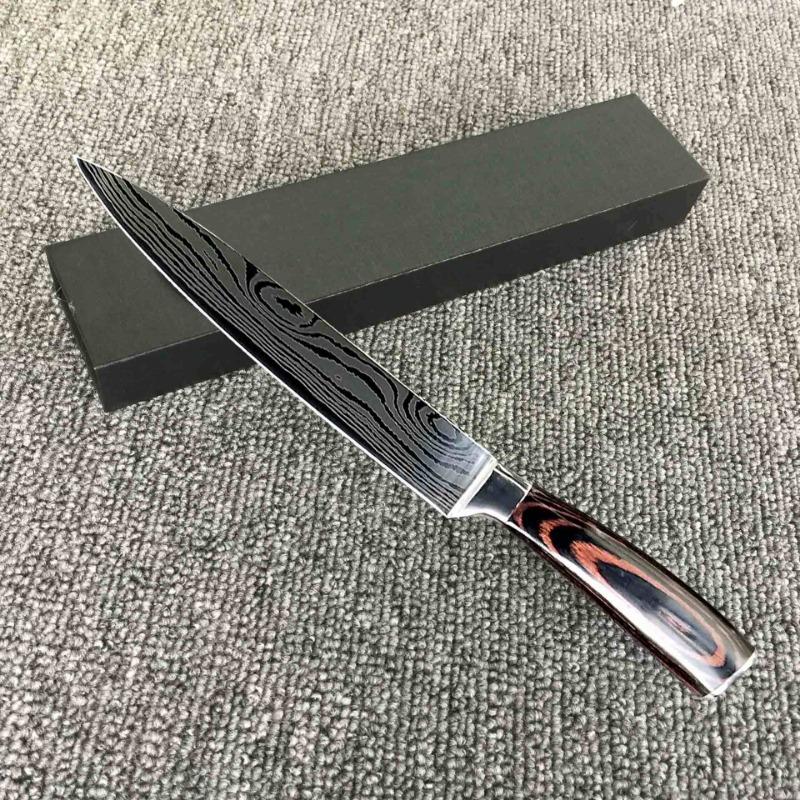 8 noży kuchennych ze stali nierdzewnej z drewnianą rączką, zestaw ostrych noży kuchennych do krojenia mięsa, nóż do kości, nóż do warzyw, nóż i nóż do owoców