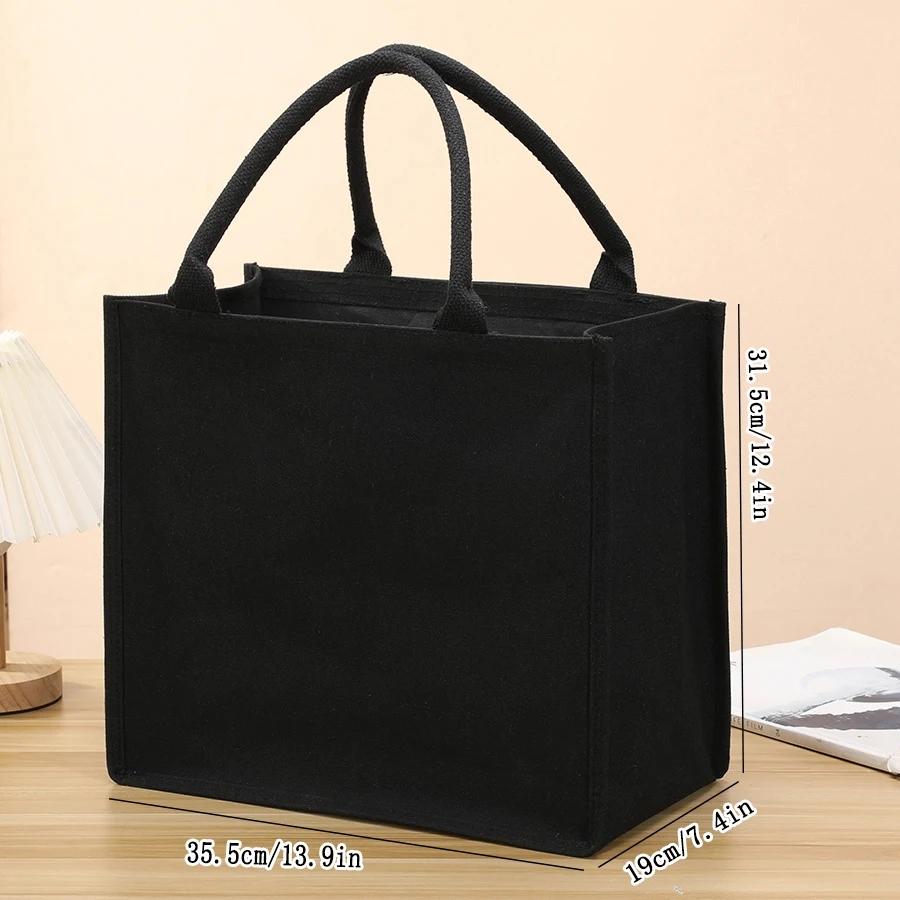 Leisure Thickened Handheld Canvas Tote Bag Black Three-dimensional Men and Women Large-capacity Simple Shopping Bag Handbags