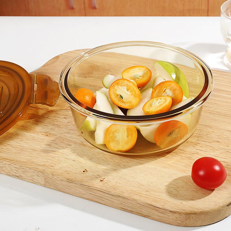 Demasi Heat-Resistant Glass Food Storage Container, Microwave And Oven Safe Lunch Box, Bento Box for Office Workers, Amber Heightened 1080+650+bag