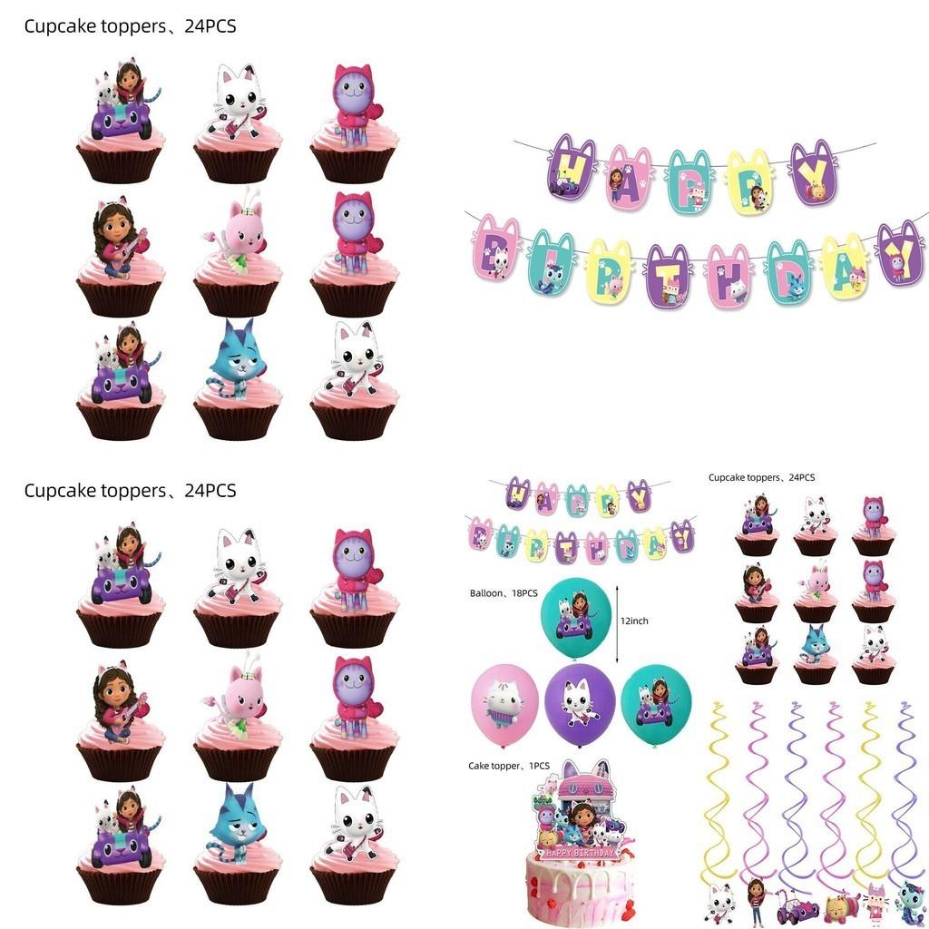 Vibrant Gabbys Dollhouse Theme Party Decorations Including Balloons Cake Topper And Banners