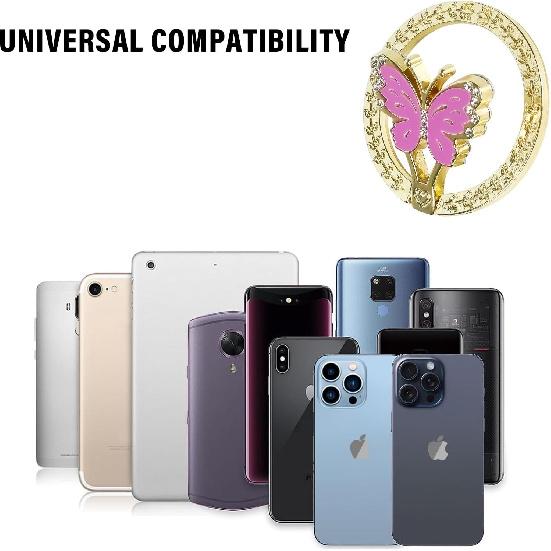 Guppy Glitter Cell Phone Ring Holder Finger Kickstand, Bling Metal Cute Butterfly 180°Rotate Finger Ring Golden Kickstand Adjustable Sparkle Phone
