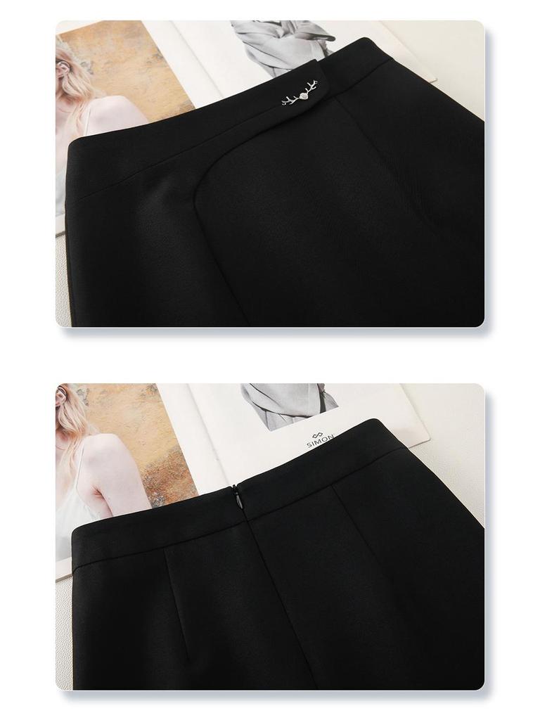 Women's Gray High-Waist Slit Bodycon Midi Skirt - 2025 Spring/Autumn Collection