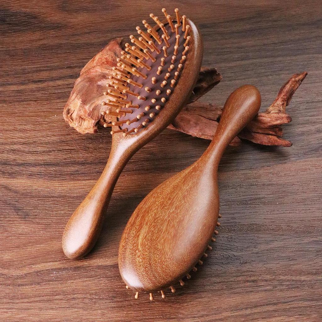Sandalwood Air Cushion Oval Comb - Solid Wood Fluffy Hairbrush for Head Meridian Massage