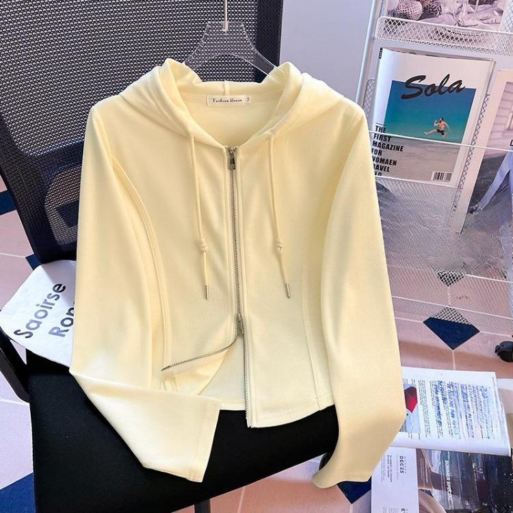 Early Autumn New Loose Thin Hooded Zipper Sweater Jacket