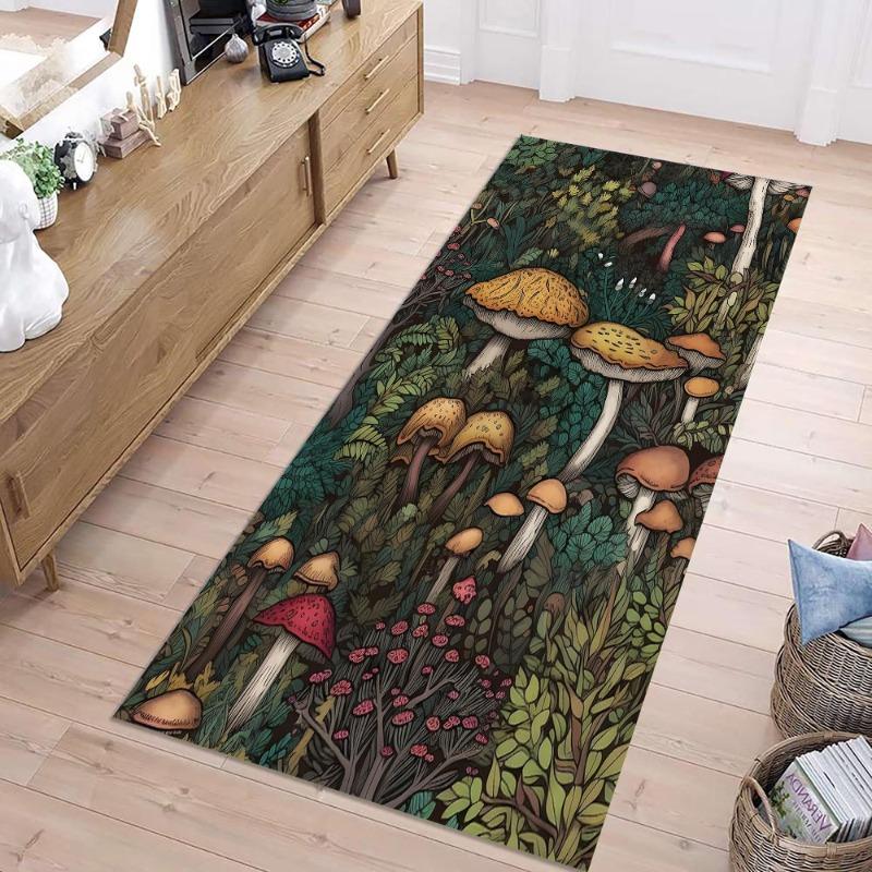 Mushroom Forest Pattern Runner Rug Retro Home Decor Absorbent Floor Mat Non-slip Carpet for Entryway Hallway Living Room Bedside