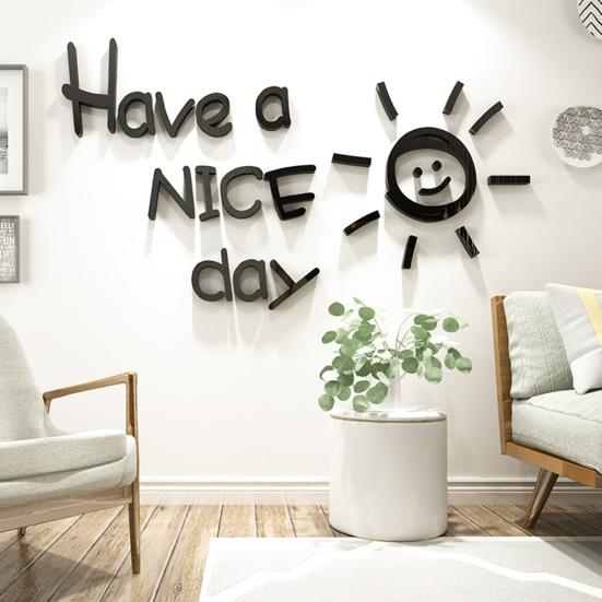 3D Acryl Buchstaben Sonnendesign Wandaufkleber Haus Zimmer Sofa Hintergrund Aufkleber Dekor