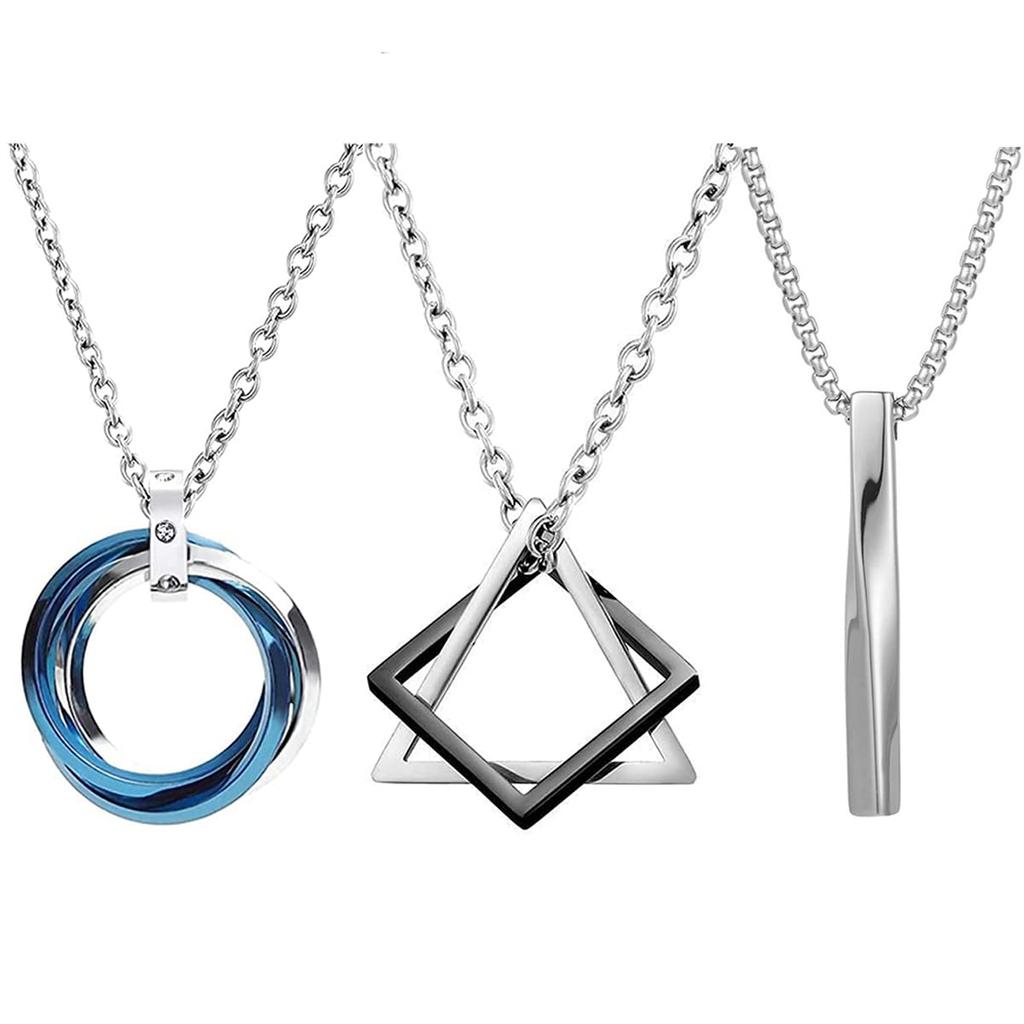 Popular Stainless Steel Necklace Stainless Steel Gift Necklace Metal Allergy Compatible Sensitive Skin Water Resistant Set of 3 [Kesaeki] Men's Men's