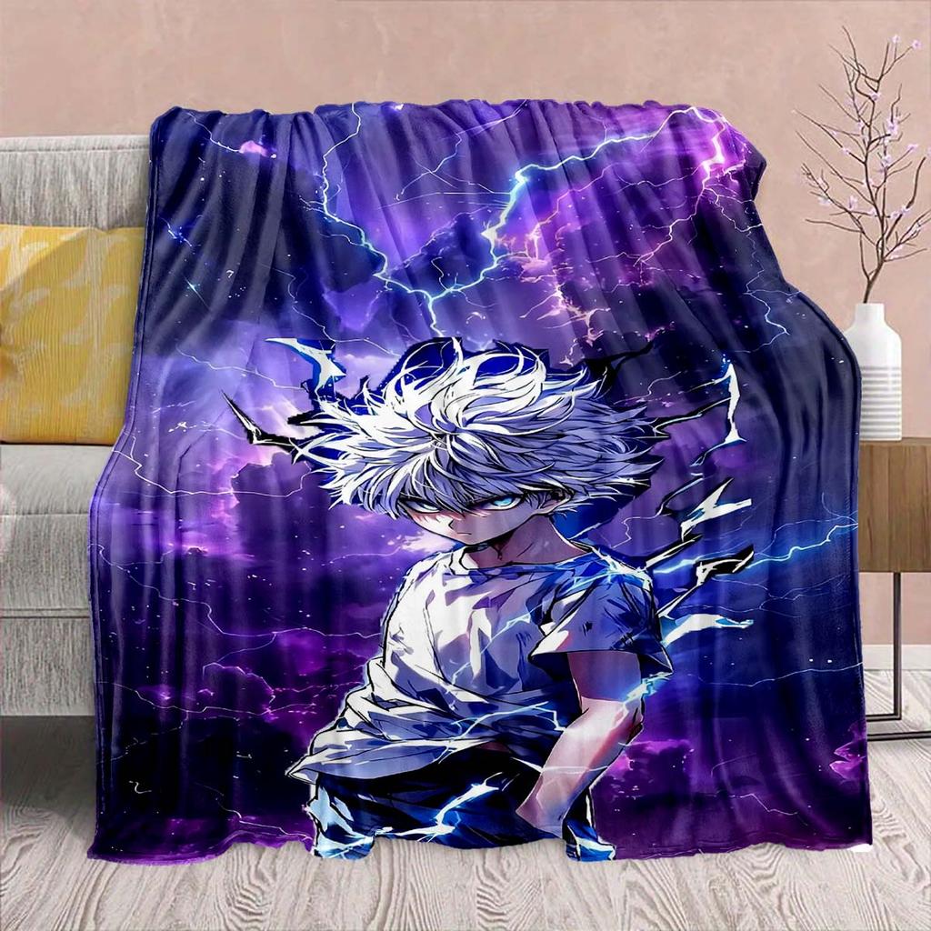 Hunter x Hunter Anime Flannel Blanket – Soft & Warm – Perfect for Sofa, Bedding, Camping, Travel, Office, & Home Decor – QJY
