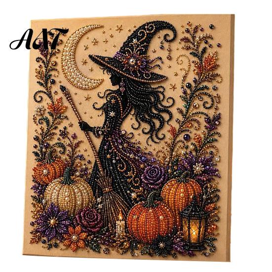 Reusable Halloween Craft Supplies Ghost Faux Pearl Art DIY Kit, Spooky 3D Bead Festive Kit Painting Crafts, Gothic Wall for Adults Beginners Realistic
