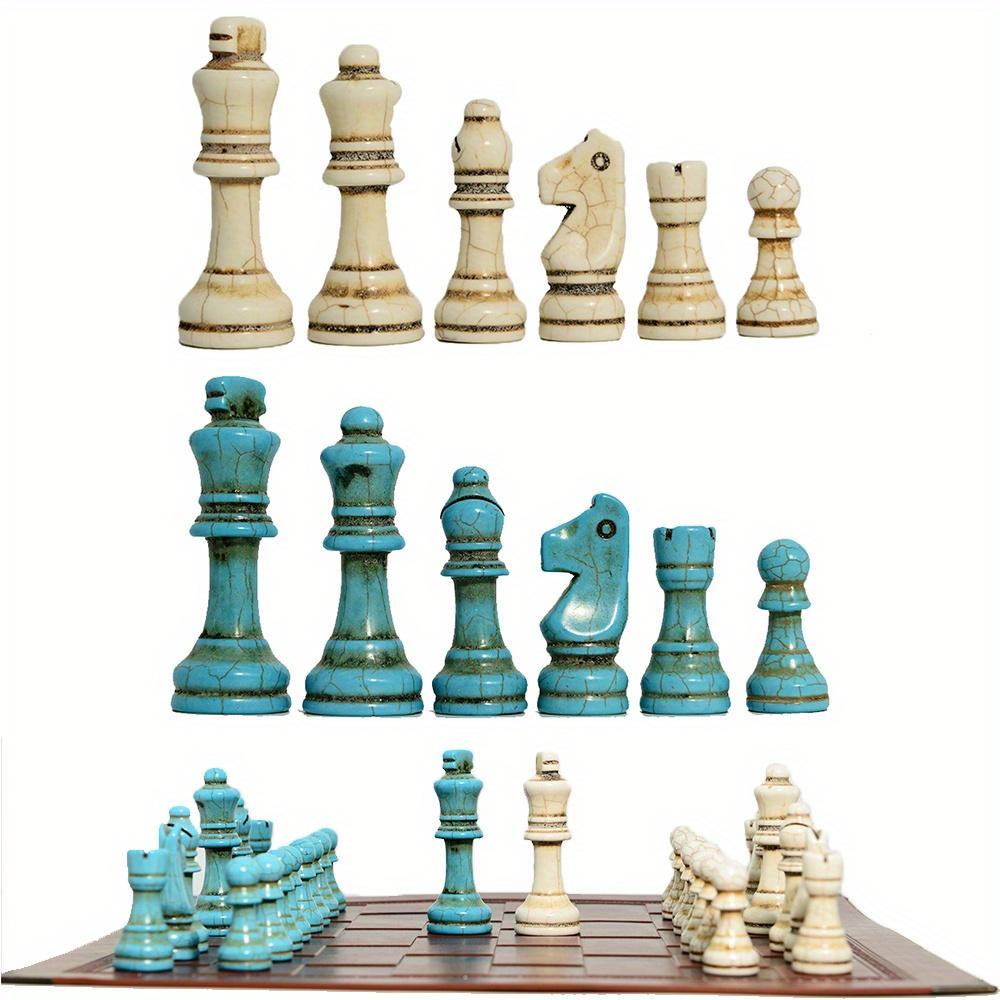 New White Blue Turquoise Material King Height 7.8Cm Chess Pieces With 32 Pieces Paired With A Red Artificial Leather Chessboard
