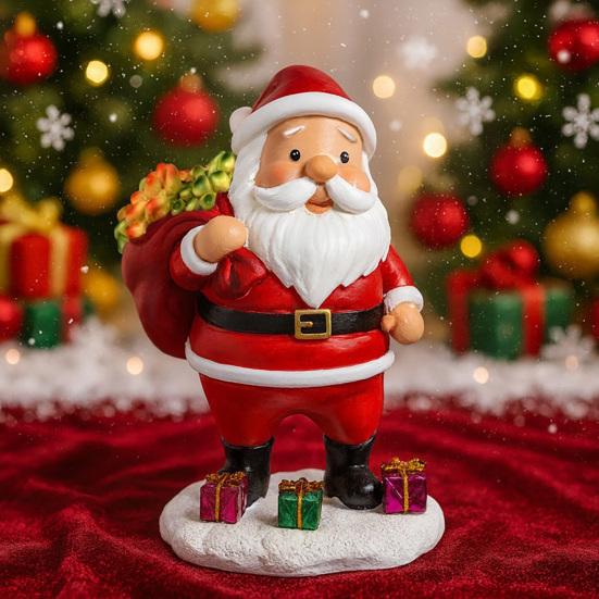 Yousheng Lighted Santa Claus Figurines Resin Santa Sculpture with Gift Bag on Back Solar Powered Light Up Christmas Statue for Indoor Outdoor Holiday