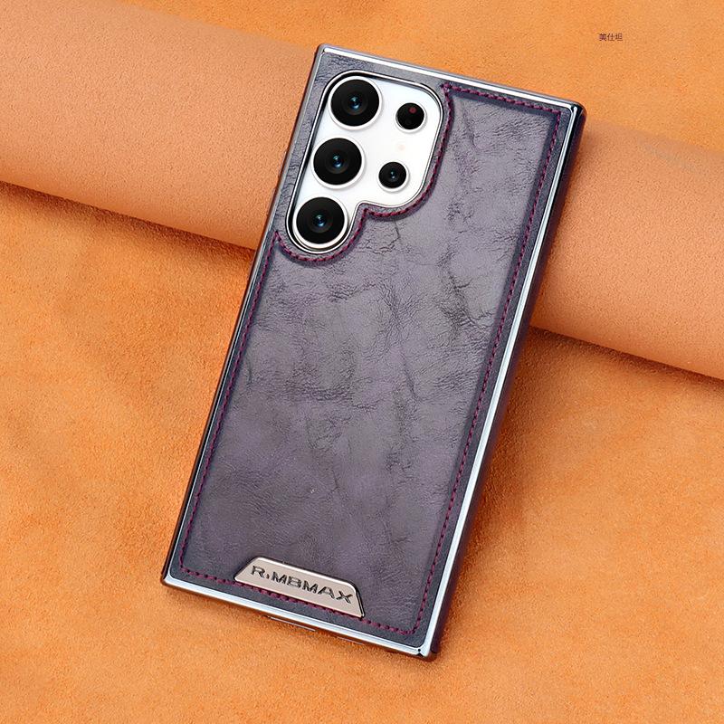 Applicable to Samsung s25edge mobile phone case magnetic suction anti-drop all-inclusive s26ultra electroplated 24u business s23u leather case