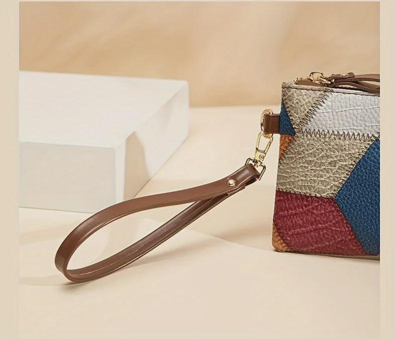 Trendige Retro Kleine Quadratische Tasche: Vielseitige Damen-Reißverschluss-Clutch mit Colorblock-Design.
