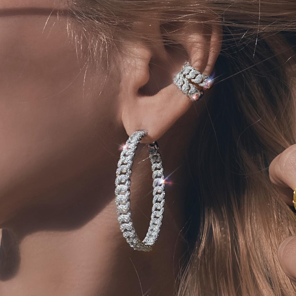 New 48mm Big Hoop Earring Cuban Chain Shape Circle Micro Paved Mini Bling Cubic Zircon Silver Color Hoop Women Fashion Jewelry