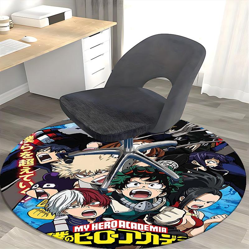 1pc My Hero Academia Anime Round Carpet  Office Chair Mat, NonSlip Rug for Desk, Floor Decor, Gaming Room, Bedroom