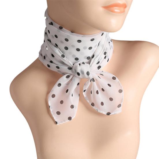 Cachecol feminino com estampa de bolinhas, combinando com cores, fino, respirável, leve, decoração de pescoço, chiffon, cabeça, pescoço, cachecol quadrado, acessório de roupas