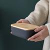 Nordic Vertical Pattern Butter Box Rectangular Sealed Butter Box Wooden Lid Fresh-keeping Cheese Box Kitchen Butter Plates