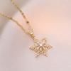 Female Crystal White Zircon Stone Snowflake Pendant Necklace Vintage Gold Color Wedding  For Women