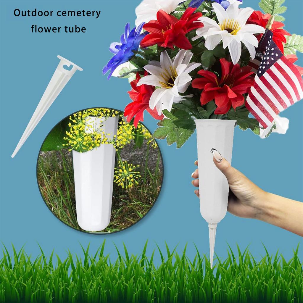 2Pieces Memorial Grave Vases Artificial Flowers with Foam and Fixing and Durability Plastic Base for Outdoor Lawn Use