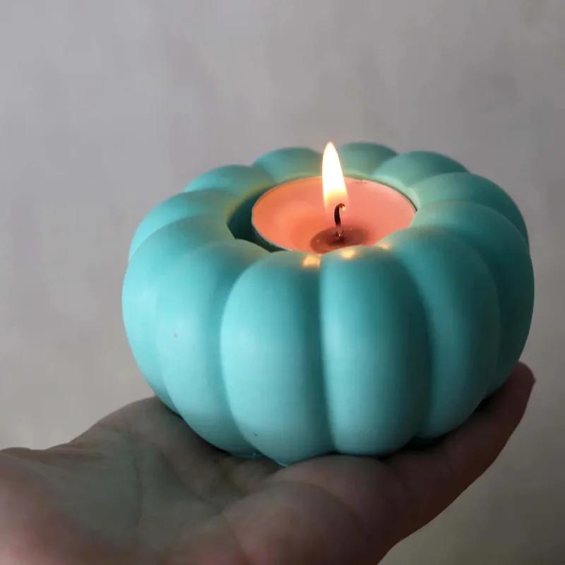 2026 Latest Models 3D Pumpkin Candle Holder Silicone Mold DIY Halloween Ornament Craft Making Plaster Resin Candlestick Casting