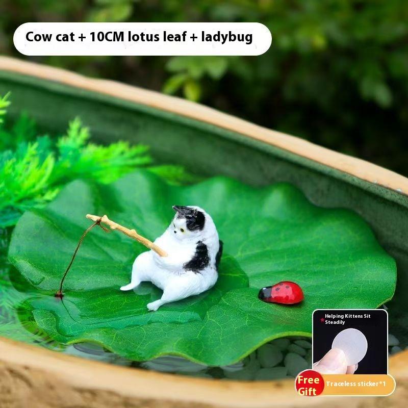 

1 Set Home Desktop Decoration Realistic Cats And Leaf Ladybird Resins Figurines Fishtank Accessories Unique Birthday Gifts A6