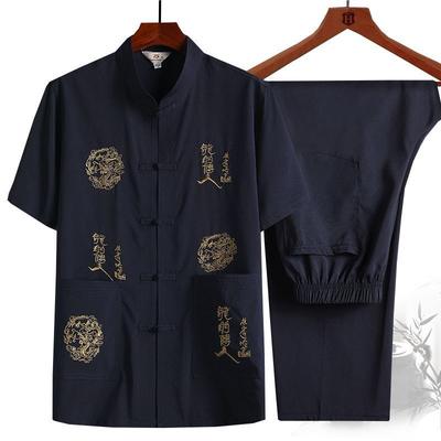 Tang Suit Male Summer Short-sleeved Suit Middle-aged and Elderly Men's Chinese Style Buckle Hanfu Men