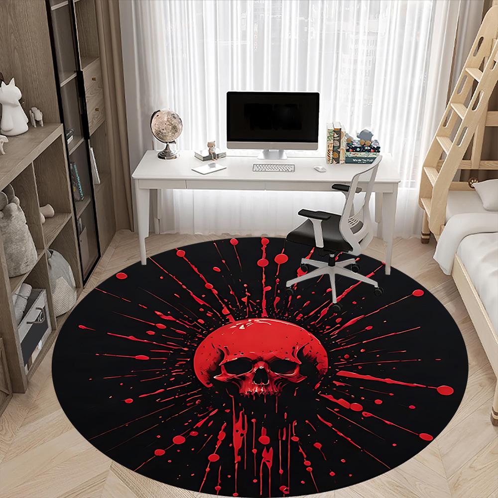 1PC Bloody Skull Office Round Rug, Non slip, Soft and Durable Office Rug for Interior Decoration, Perfect for Office