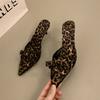 2025 New High Quality Women Shoes Bow Knot Leopard Print High Heel Slippers Women Slippers Sandals