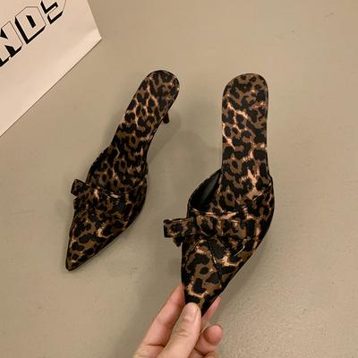 2025 Nuove Scarpe da Donna di Alta Qualità Nodo a Fiocco Stampa Leopardo Tacchi Alti Pantofole Sandali da Donna