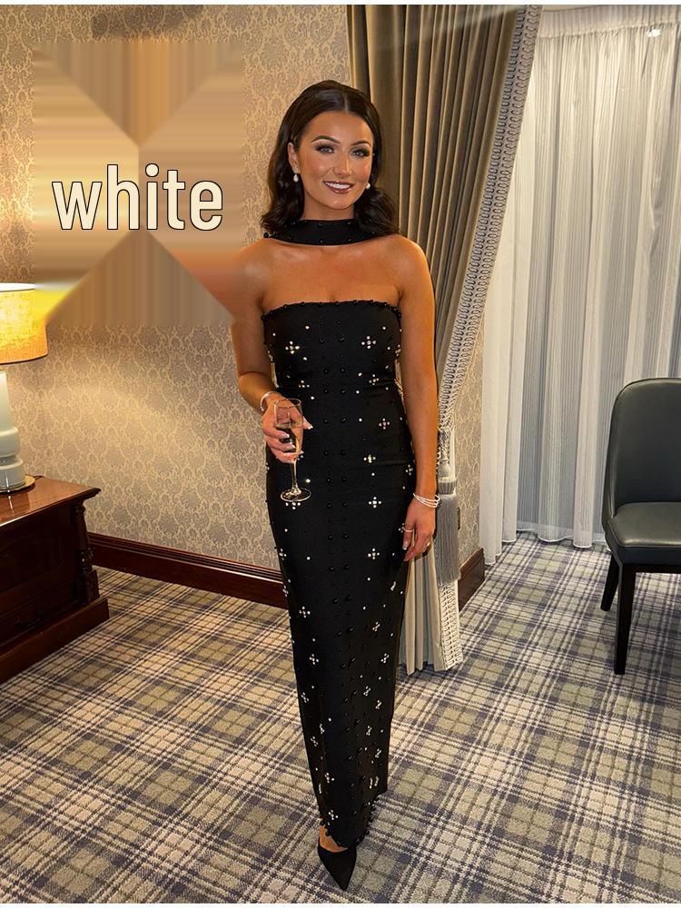Elegant European & American Rhinestone Halterneck Evening Gown - Women s Fashion Dress S