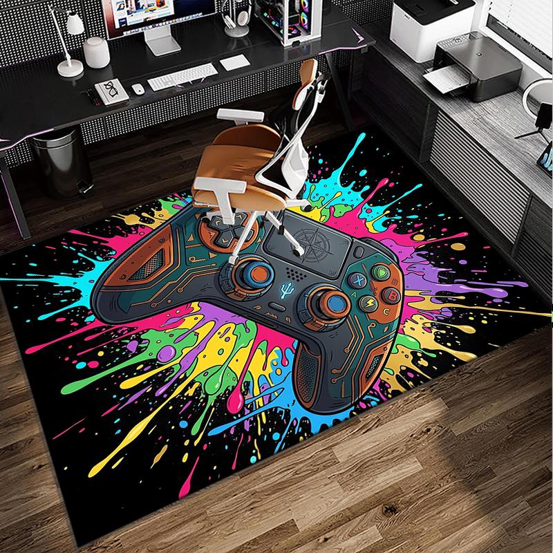 Neon Gaming Controller Office Rug Chair Mat, Game Carpet, Suitable for Front Door, Bedroom, Living Room, Desk, Holiday Gift