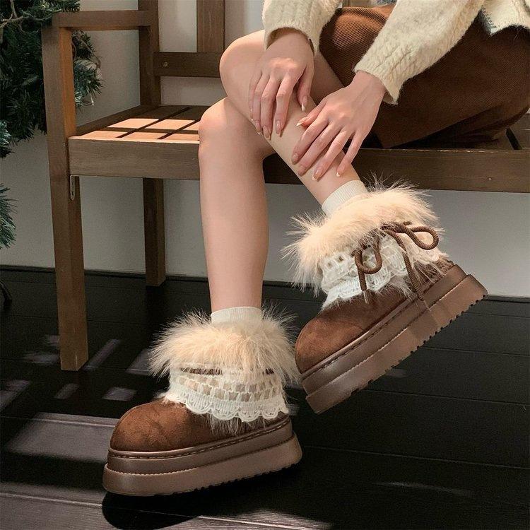 Botas de nieve grises de suela gruesa, para aumentar la altura, mullidas, nuevas, con pila espesa, cálidas, antideslizantes, de algodón mullido