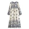 European and American Bamboo Hemp Positioning Printing Fringed Bohemian Wide Beach Vacation Dress