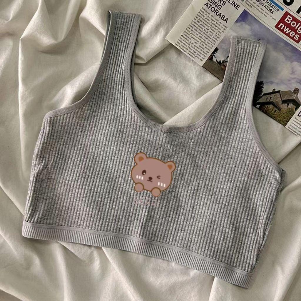 

Милые бюстгальтеры для девочек, однотонное черное нижнее белье с рисунком медведя из мультфильма, эластичный бюстгальтер, внутренние бюстгальтеры для девочек L 42-55kg