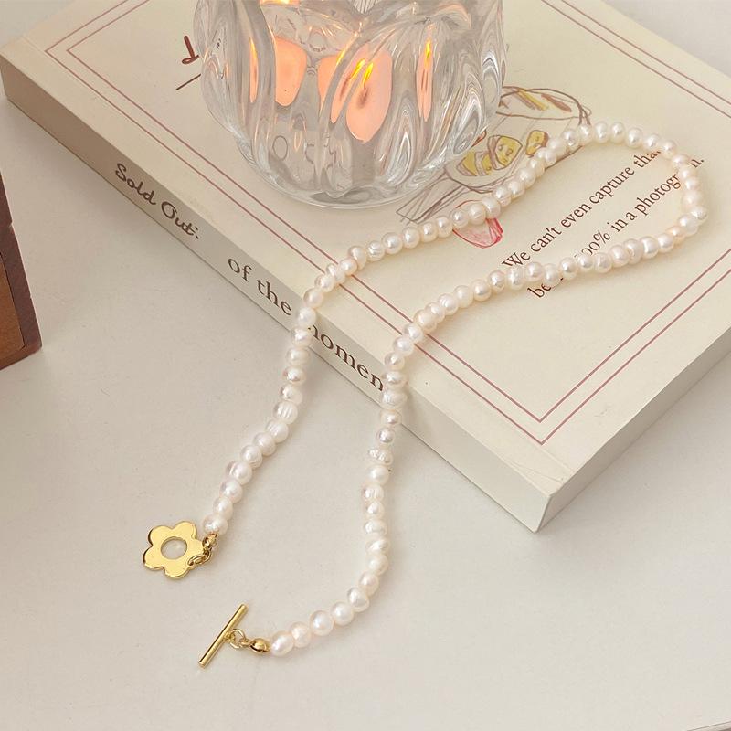 

Барочное ожерелье из натуральных пресноводных ракушек, женское нишевое летнее ожерелье с цепочкой на ключице, цветочное ожерелье, ювелирные изделия 5-6mm