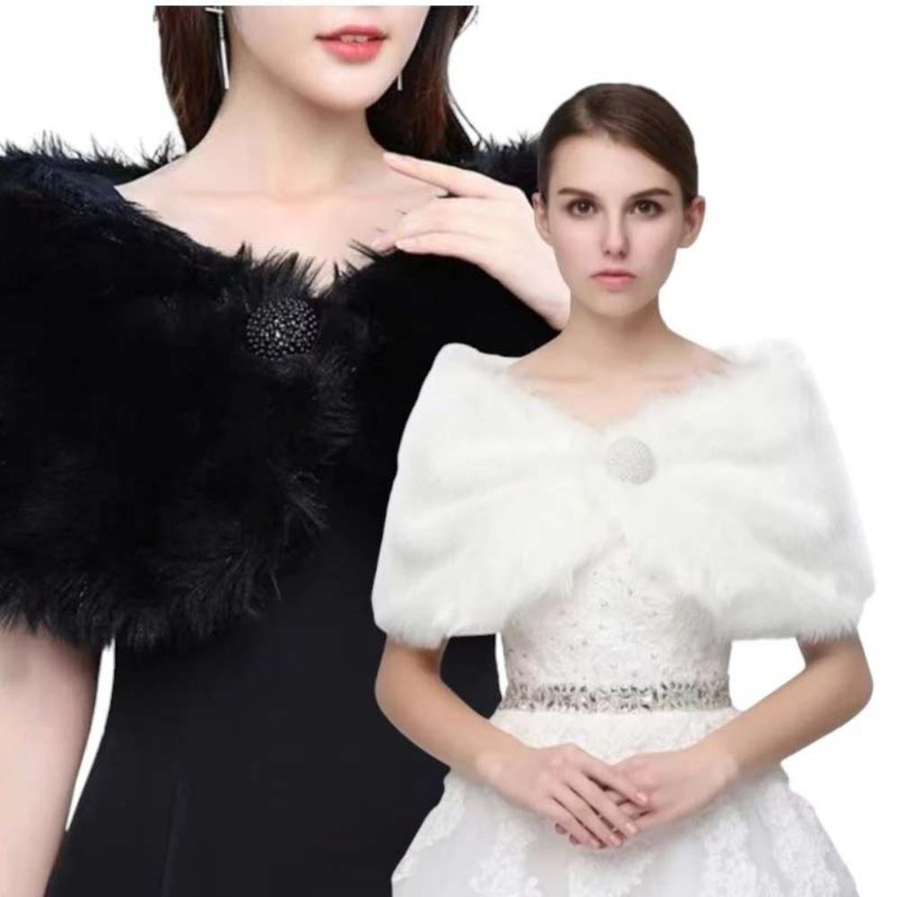 Ticken Warm Wedding Faux Fur Shawl Faux Fur Rabbit Fur Scarves Plush Shawl Scarf Accessories