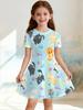 Girl Clothes Cartoon Cat Graphic Printed Girls' Princess Dress Summer Casual Dress for Girls Outfit O-Neck Birthday Gift Clothes