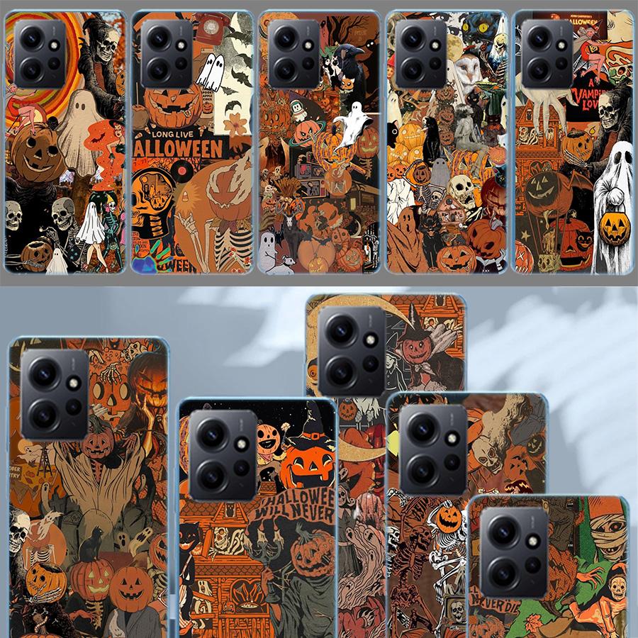 Halloween Fall Art Witch Cat Phone Case For Redmi Note 14 15 Pro 5G 13 12 Pro Plus 11 11T 11E 11S 10 Pro 10S 9 9S Cover Cell Cle
