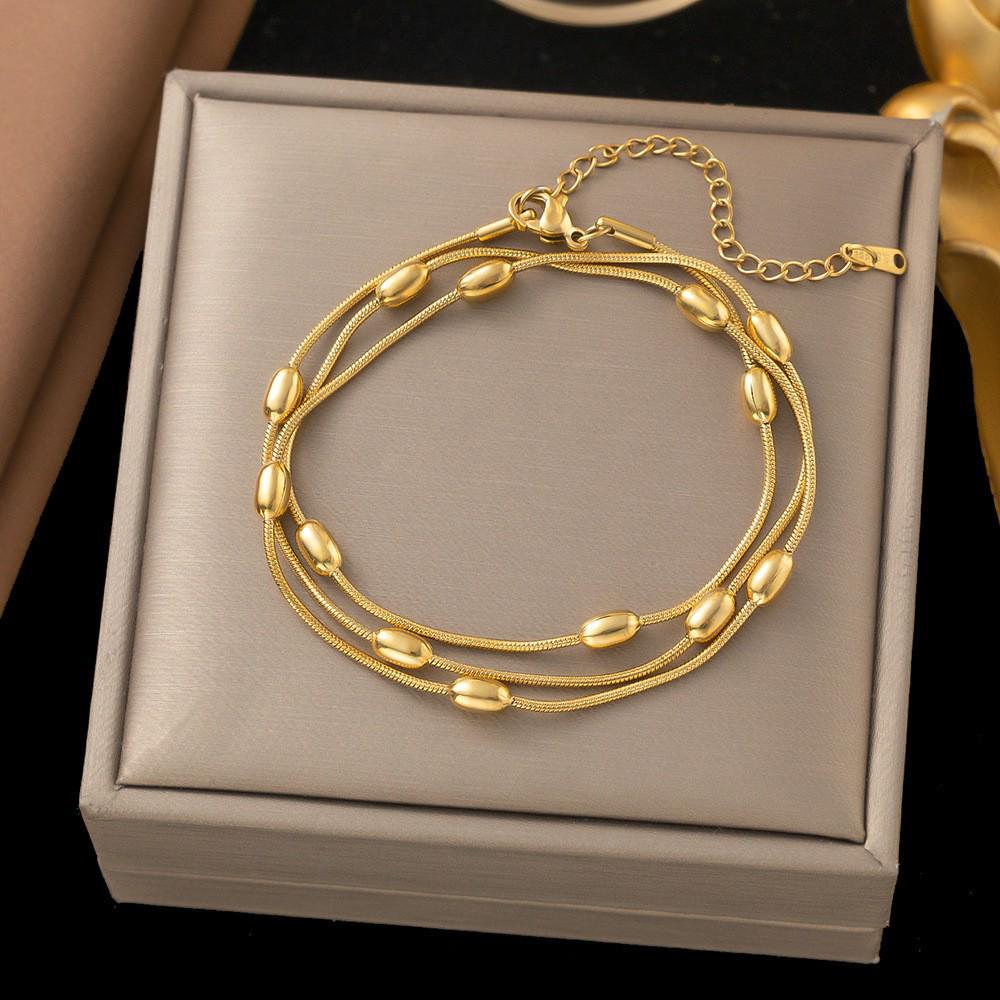 Moda Europeo-Americana Collana a Strati con Catena Piatta a Maglia Serpente a Tre Strati per Donna - Catena Clavicola con Croce in Metallo