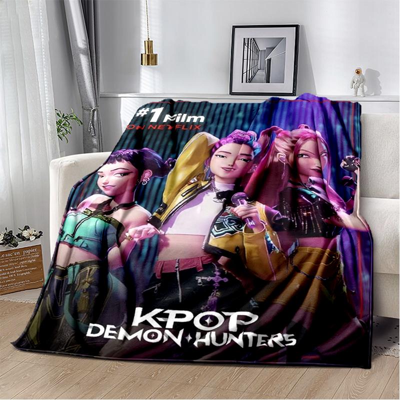 Cartoon Kpop Demon Hunters Rumi Mira Zoey HD Soft Flannel Blanket for Beds Bedroom Sofa,Throw Blanket for Cover Picnic Gift