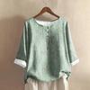 Women's Casual Three-quarter Sleeve Round Neck Gradient Color Printed Cotton And Linen Top
