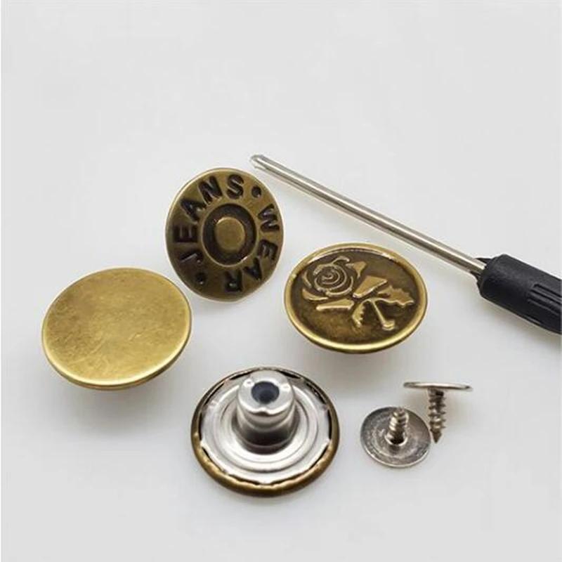 5pcs Metal Jeans Button Detachable Pants Snap Fastener Pins Adjustable Jeans Waist Button Sewing Buckles Screw Repair Kits
