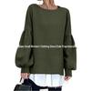 2026 Spring Women's Loose Fit Irregular Long Sleeve Sweatshirt - Round Neck, Fake Two-Piece Design