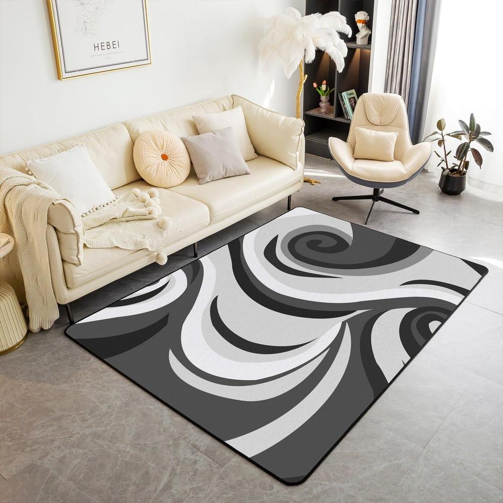Contemporary Earthy Tone Themed Rug,Red Brown Beige Abstract Wave Non-Slip Floor Mat for Bedroom Living Room Office Decor Carpet