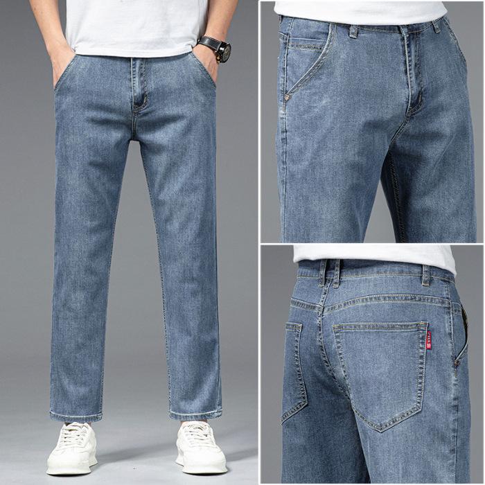 Summer eight-point jeans men's thin Tencel cotton loose straight high-end soft and comfortable casual nine-point pants