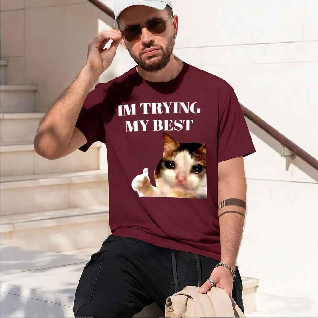 Thumbs Up Crying Im Trying My Best Funny Tee Casual Short Sve Tshirt Streetwear Harajuku Unisexs Clothes S 2026 New Model Shorts